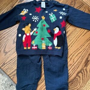 Festive Navy Blue Holiday Sweater and Pants Set